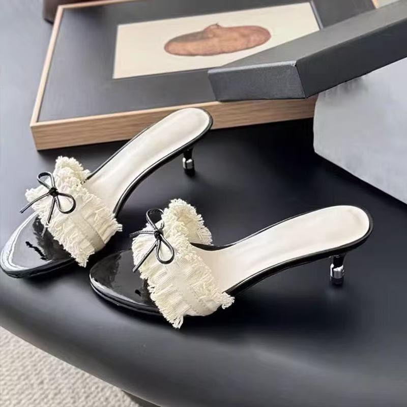 Not tired of one-word stiletto summer temperament foot bow wear high heels sandals high heels
