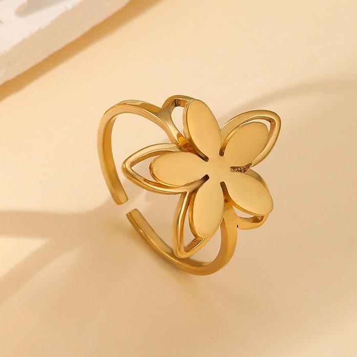 Inel deschis contemporan european și american din oțel inoxidabil placat cu aur de 18k pentru femei - Bijuterii versatile, elegante cu personalitate