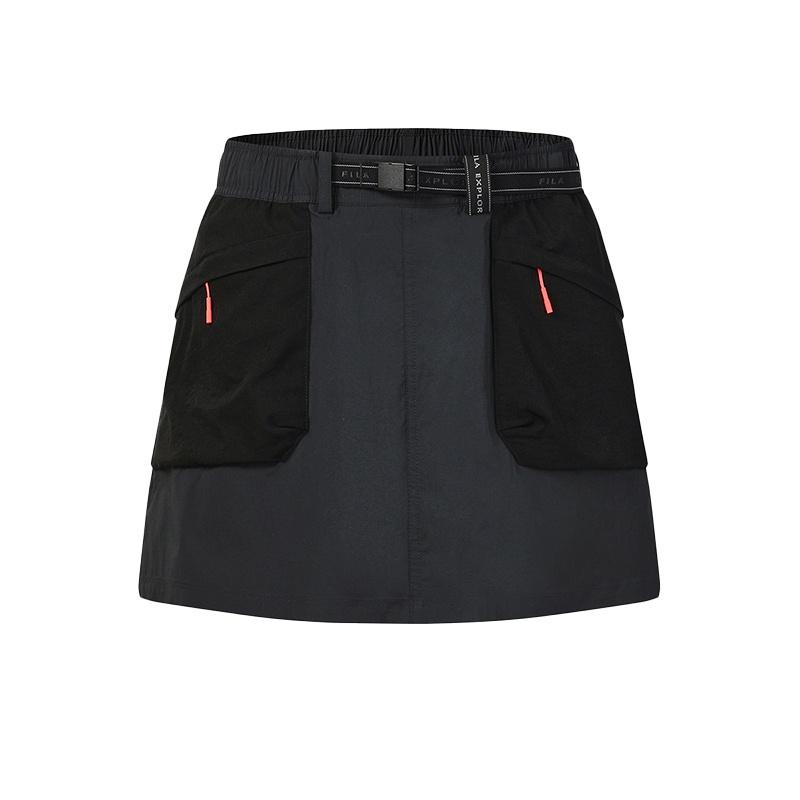Fila Explore Fashion Classic Minimalist Retro Sports Outdoor Versatile Comfortable Cool Woven Casual Skirt Women Skirts Deep-Black A11W627305FBK