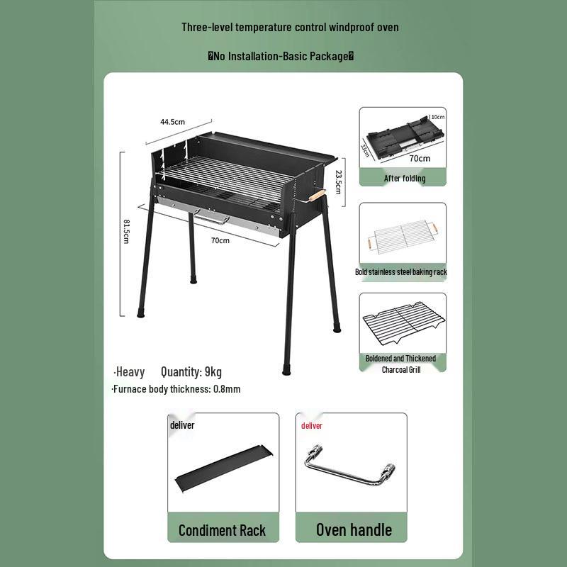 Stainless Steel Folding Portable Charcoal BBQ Grill and Utensils