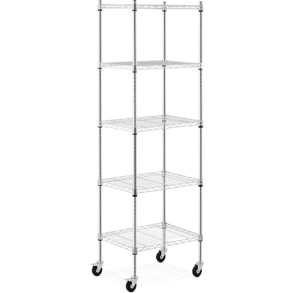 Openwork wire storage rack on wheels, 5 shelves, up to 50 kg, 60x45x186 cm