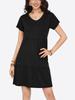 Robe évasée à col en V pour femme, manches courtes, coupe ample et décontractée, longueur genou