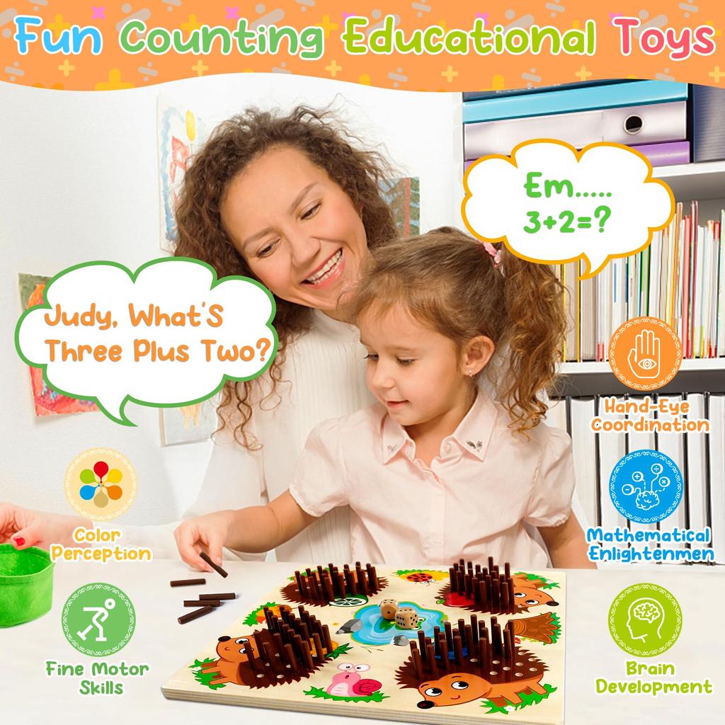 Kid Cartoon Hedgehog Board Math Counting Matching Game Fine Motor Skill Preschool Educational Learning Mathematics Toys Gift