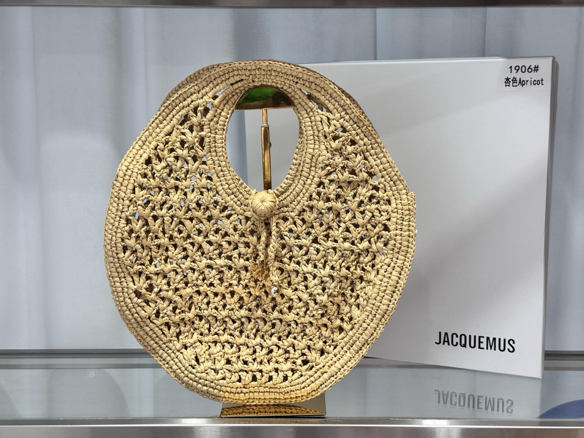 2025 Новая французская Jacquemus Ретро Плетеная сумка из травы Lafite с вырезами Сумка-тоут для отпуска Женская Size: 40X11.5cm абрикосовый
