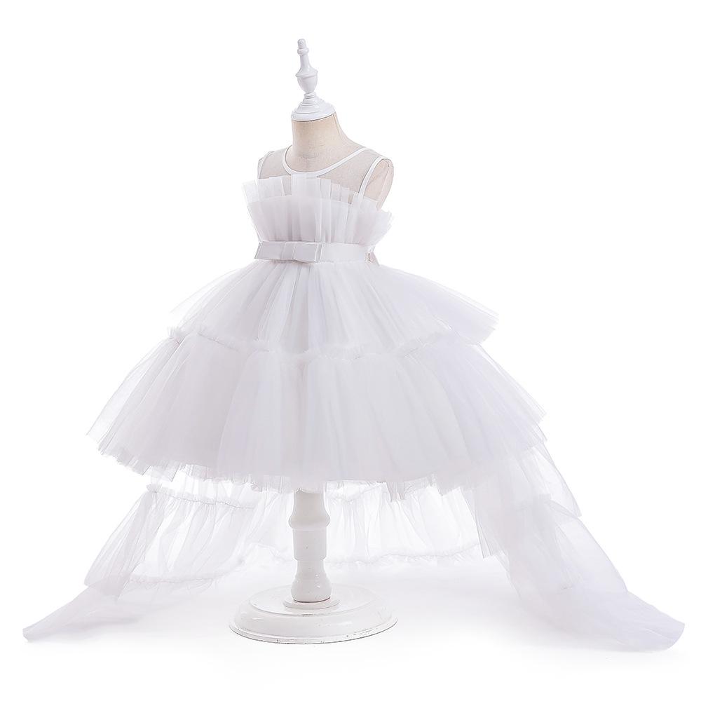 European and American Floral Princess Dress for Girls - Long Tail, Puffy Mesh, Perfect for New Year Events.