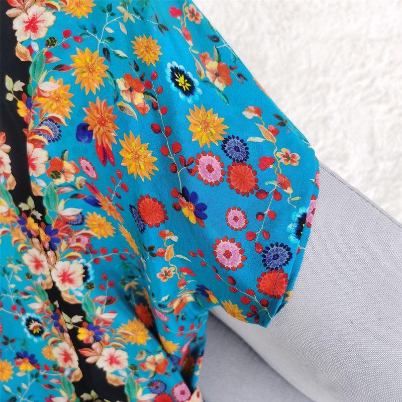 Blue Floral Silk Dress Women's Summer Mulberry Silk Skirt New Arrival Round Neck Dress Elegant Slim Fit Skirt