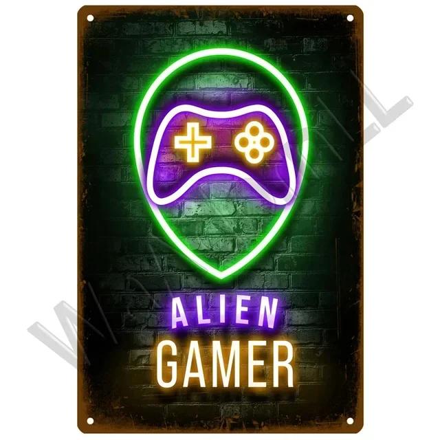 Vintage Tin Sign  Funny Gamer At Work Metal Signs for Home Club Game Room Man Cave  Retro Wall Decor