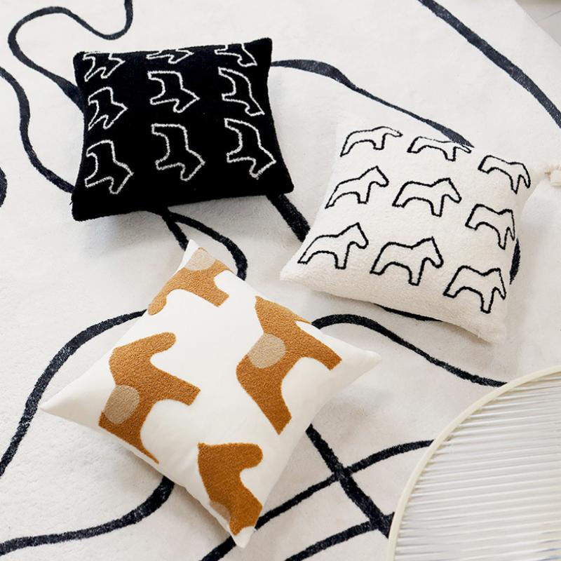 45x45cm 1pc adorable Home pillow cover small size decorate Nordic minimalist sofa throw pillowcase with horse Embroidered