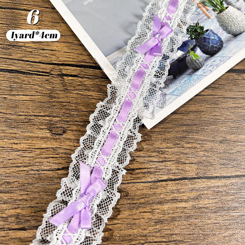 1Yard Bow Pleated Lace Trim Handmade Diy Decoration Baby Clothes Skirt Hem Clothing Lace Accessories Curtains Home Decoration