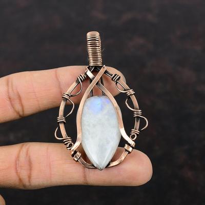 Rainbow Moonstone Pendant Copper Wire Wrapped Jewelry Handmade Gemstone Pendant Copper Wire Pendant Rainbow Moonstone Jewelry Gift For Women