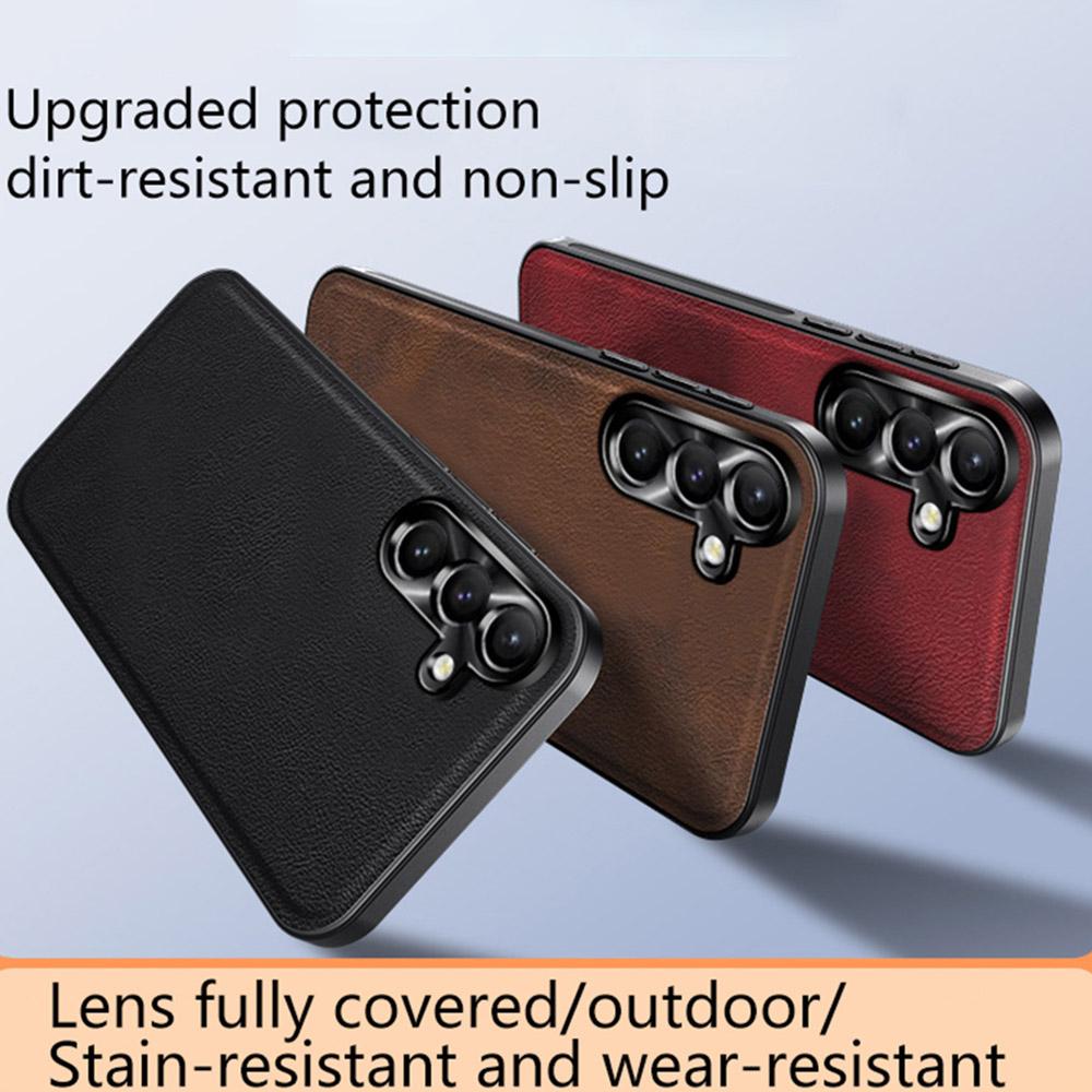 Für Samsung Galaxy A15 4G/5G Hülle PU+TPU+PC Handy-Rückseite mit Metall-Linsenrahmen