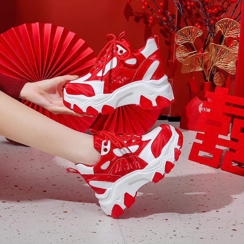 Fashion 7CM New Women High Top Sneakers Height Increasing Platform Casual Dad Shoes Spring Thick Sole Breathable Sport Shoes Woman