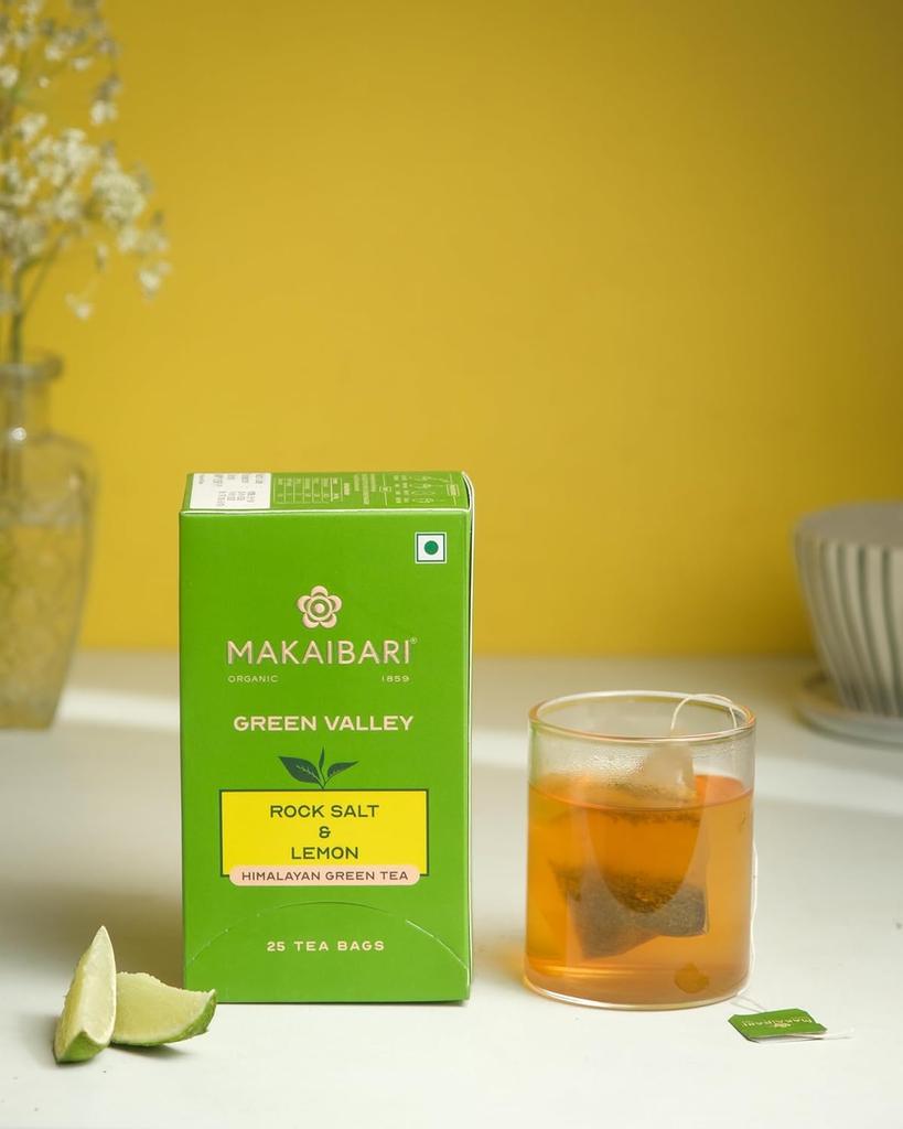Makaibari Apoorva Green Valley Rock Salt & Lemon Darjeeling Green Tea 25 Tea Bags Low Caffeine Antioxidant Blend