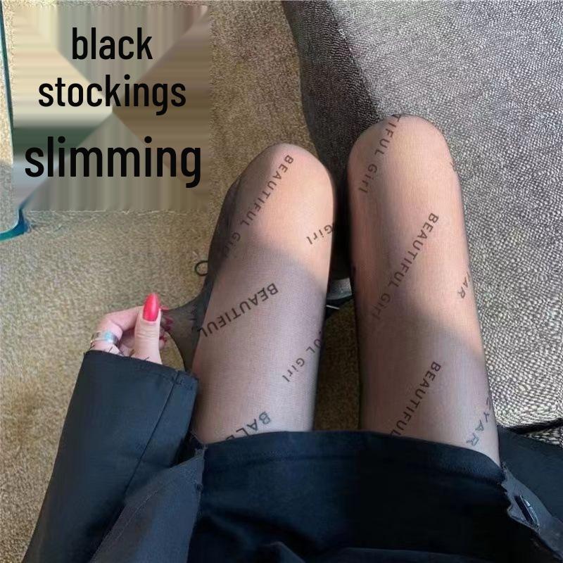 Summer Lightweight Black Stockings with Alphabet Print