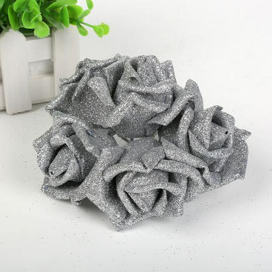 Changyi Glitter Rose Artificial Flower Head - PE Foam Simulation Rose