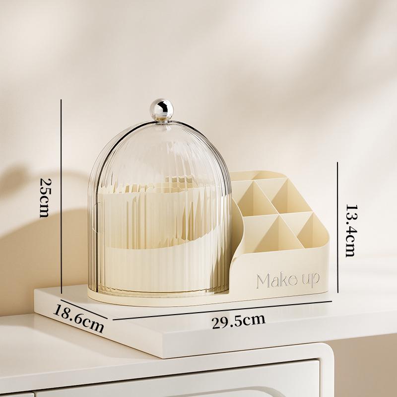 Transparent Rotating Makeup Organizer with Dustproof Compartments for Brushes, Lipsticks, and Eyebrow Pencils