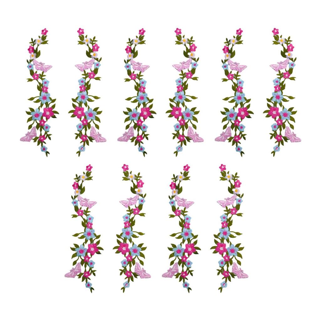Long Floral Embroidered Patches Iron on Sew on Applique Butterfly Design for Jeans Shirts DIY Fabric Decoration