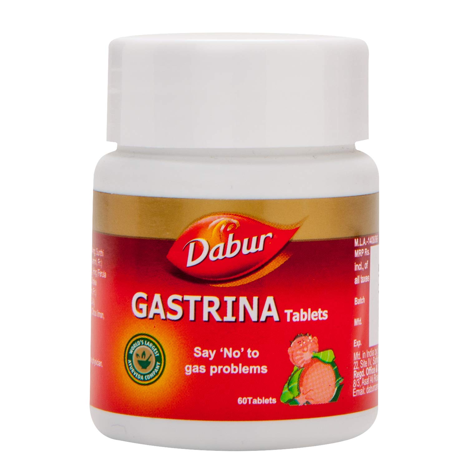 

Dabur Gastrina Tablet 60pcs Relieves Abdominal Gas Bloating & Stomach Pain Naturally