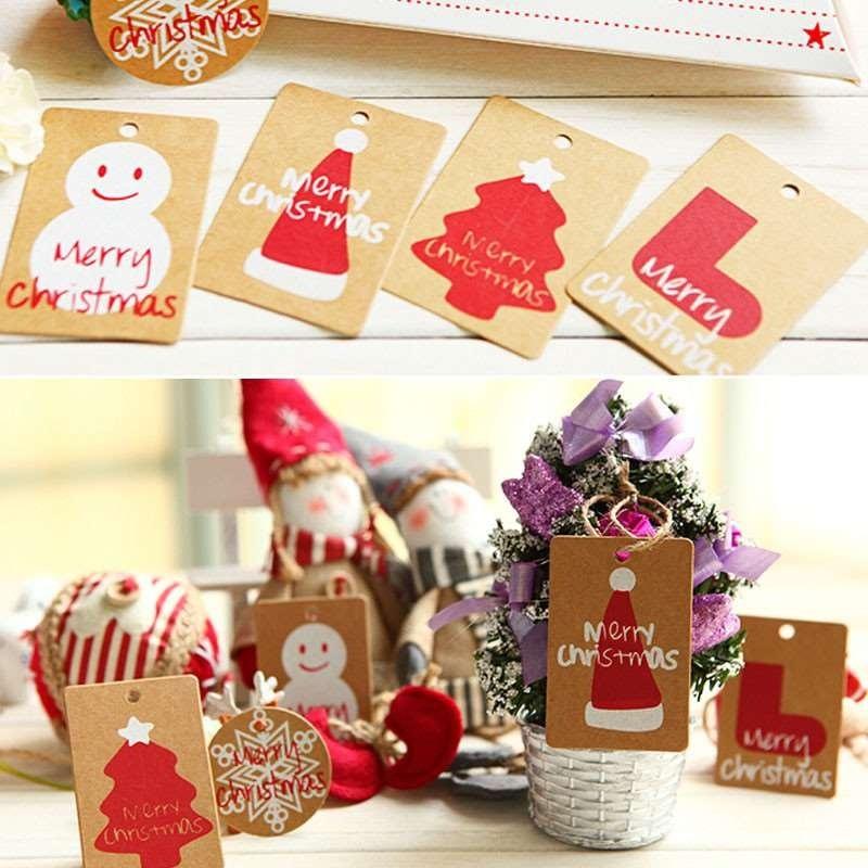 50pcs/set Baking Packaging Christmas Kraft Paper Santa Claus Tag Card for DIY Christmas Party Decor
