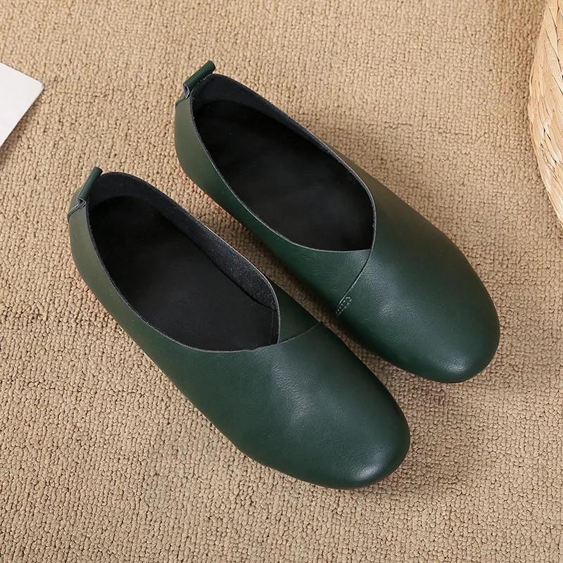 Fashion 2025 Genuine Leather Flat Shoes Woman Hand-sewn Leather Loafers Cowhide Flexible Spring Casual Shoes Women Flats Women Shoes