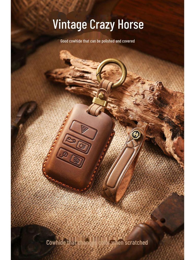 Handmade Vintage Leather Key Cover for Land Rover Range Rover Discovery 5 and Jaguar