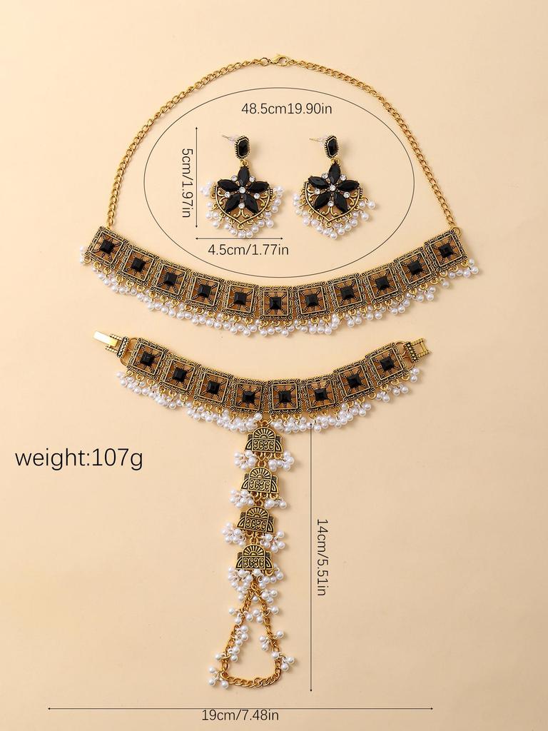 Luxury Exotic Crystal Tassel Necklace, Earrings & Bracelet Set