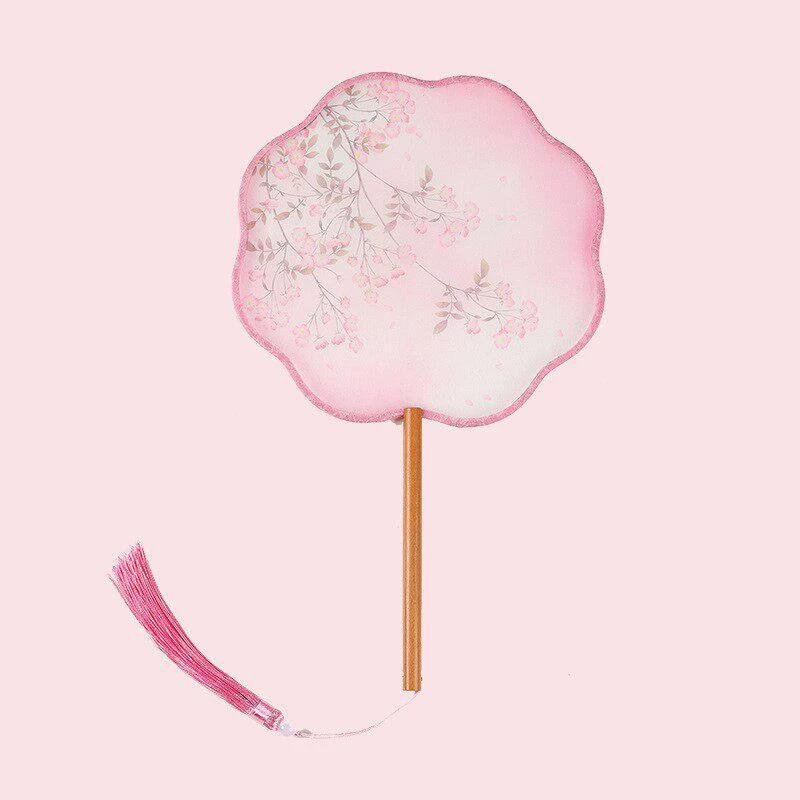 Double-Sided Classical Fan, Ancient Style Semi-Transparent Round Fan with Tassels, Women's Ancient Costume Hanfu Cheongsam Silk Fan