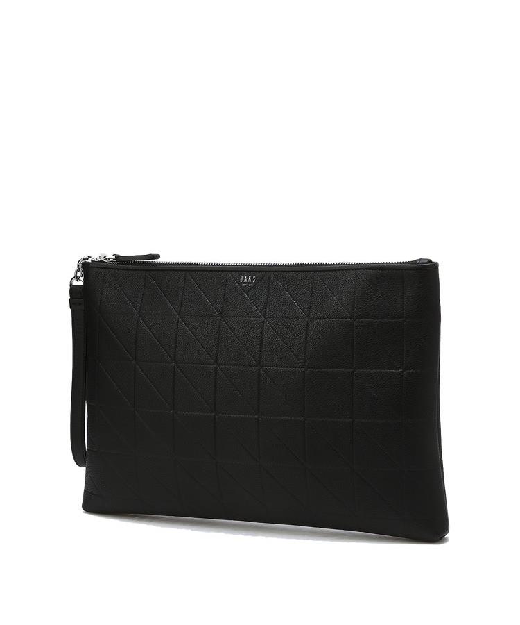 Daks Men'S Accessories Black Grid Pattern Embossed Cowhide Dbba6F279Bk