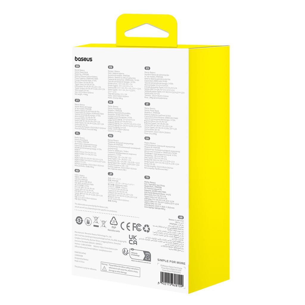 Powerbank 20000mAh Airpow 20W mit USBA USBC Kabel 50cm schwarz