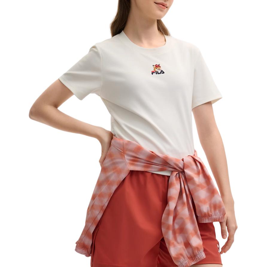 FILA Lifestyle Slim Fit Round Neck Comfortable Casual Short Sleeve T-Shirt Women T-Shirts Cloud-Mushroom-White F11W529120FWT