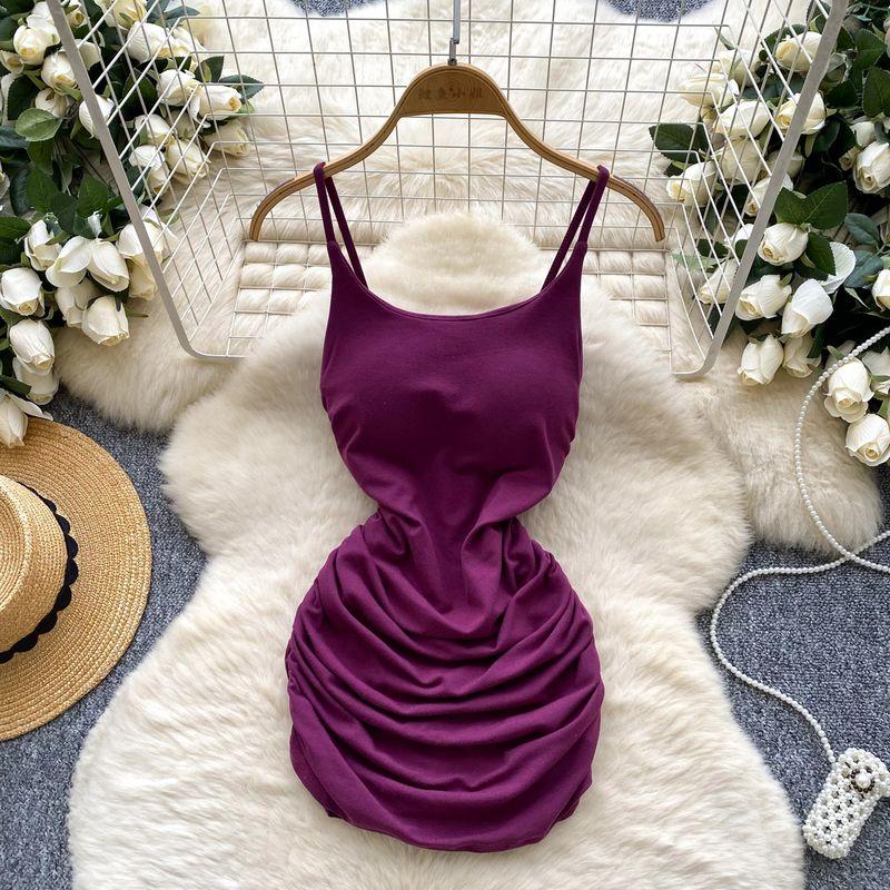 Pure Desire Style Dress Women 2025 Summer Scheming Pleat Waist Hugging Slim fit Sling Sheath Short dress Sexy Base Skirt