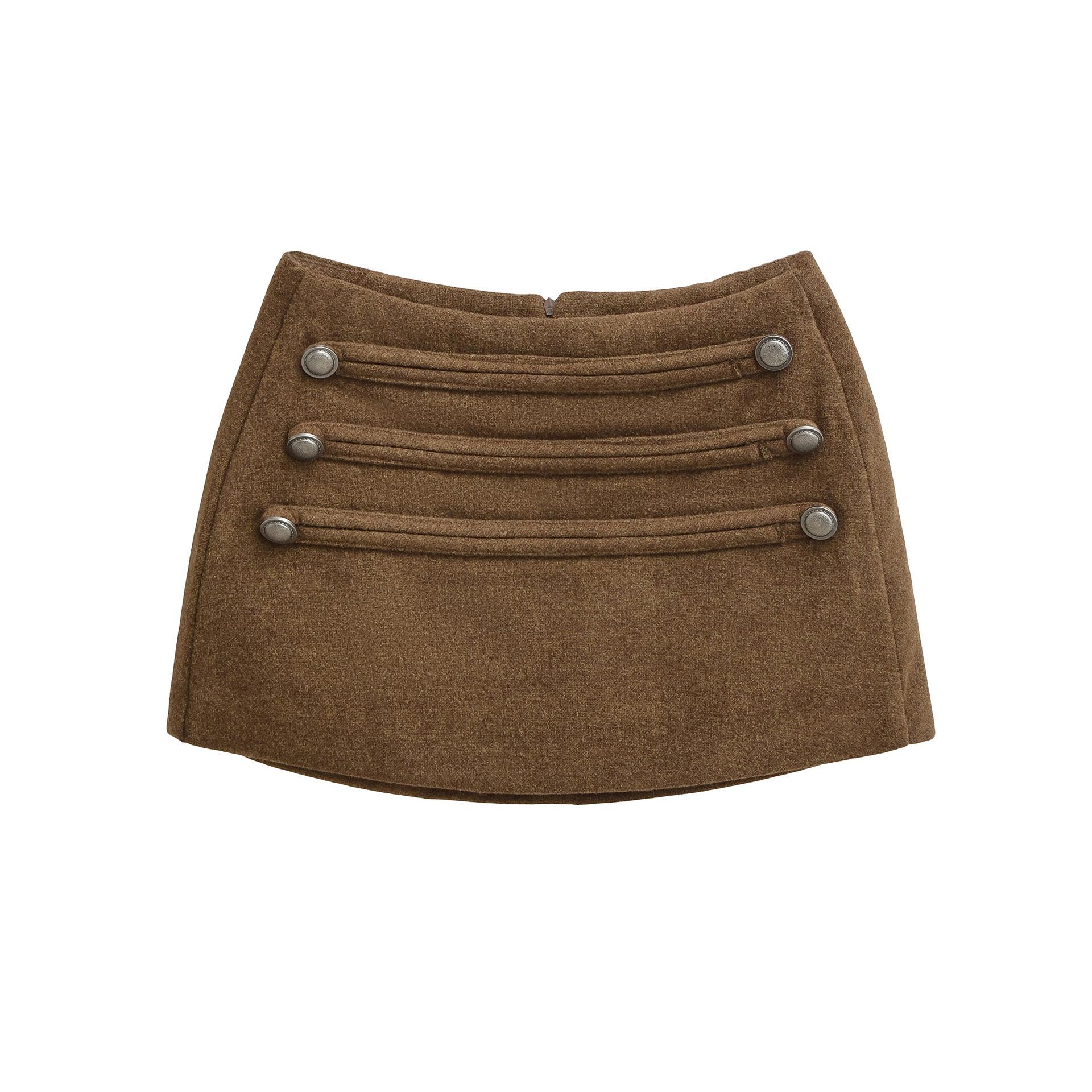 

Elegant Low-Waist Wool Skirt, Double-Breasted, Autumn/Winter Hip-Hugging Design for Women Medium кавовий