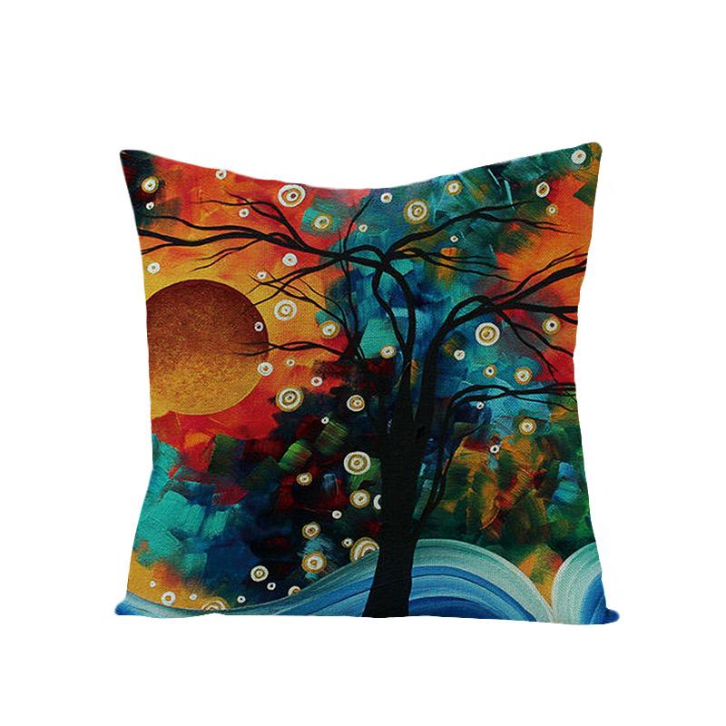 Home Oil Painting Tree Pillow Cover Polyester Sofa Car Pillow Cushion Cover Combination Pack
