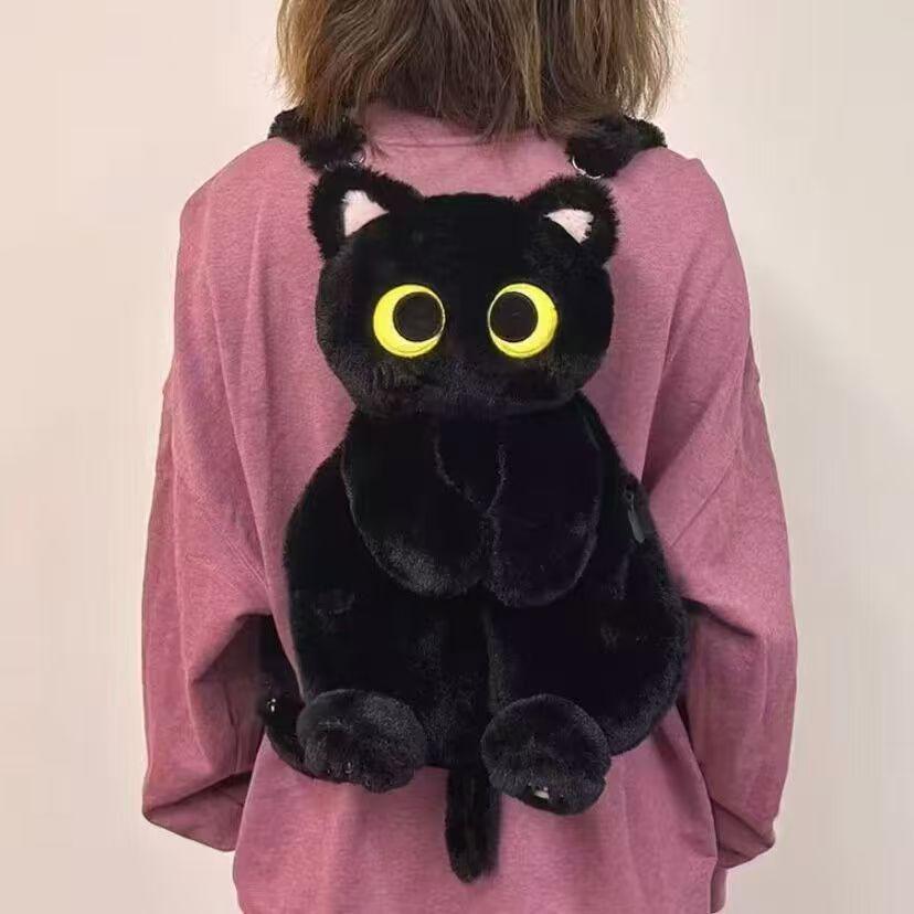 Black Cat Backpacks Big Eyes Kitten Doll Plush Kawaii Stuffed Animals Shoulder Bag Large-capacity Soft Toy Fashion Crossbody Bag