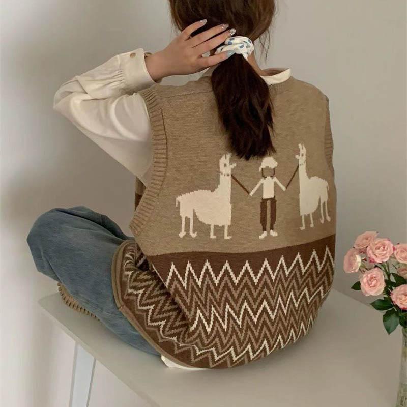 Vest for Women Knitted Sleeveless Sweater Vest Oversize Vintage Cardigan Vest Casual Vest Tops