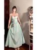 Green Spaghetti Strap Backless A-Line Summer Dress with Cinched Waist  
