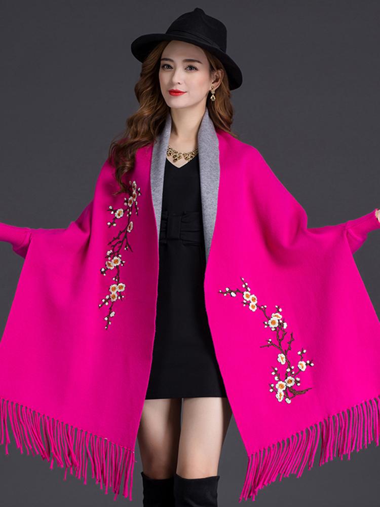 Autumn And Winter New Double-Sided Scarf Thick Warm Fashion Outdoor High Quality Comfortable Plum Embroidery Temperamental Shawl