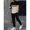 Letter Print Men's Autumn Warm Suit, Black And Brown Short-sleeved Top + Long Pants, Fashionable And Casual Two-piece Set