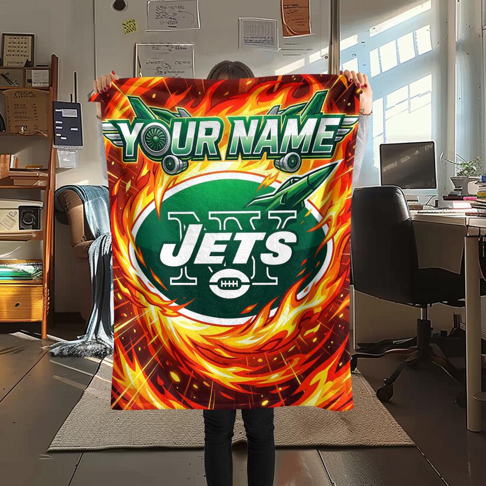 Custom Name New York Jets Flannel Blanket, High quality Comfortable for All Seasons, Home Decor, Warmth and Comfort