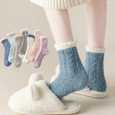 Verdickte und warme Strick-Socken aus Korallenfleece für Damen, Wadenlange Postpartale Socken für Herbst und Winter