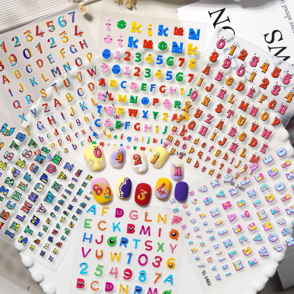 INS Style Cute Cartoon Letter & Number Nail Art Stickers for DIY Journals & Accessories
