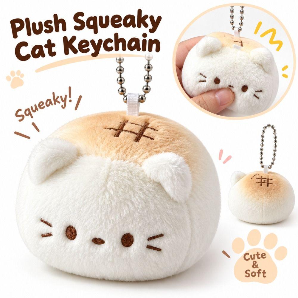 Soft Fluffy Cat Plush Keychain Squeaky Sound Fluffy Cat Bag Charm Birthday Gift