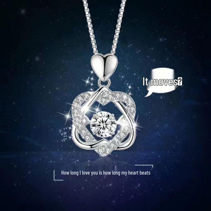 Trendy Rose Gold Double Heart Pendant Necklace - Sparkling Love Gift for Girlfriend