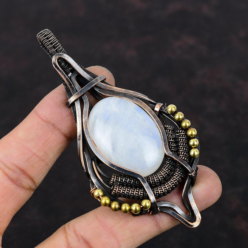 Rainbow Moonstone Copper Pendant Copper Wire Wrapped Jewelry Natural Gemstone Pendant Copper Wire Wrap Pendant Handmade Jewelry Gift For Her