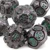 7 Pcs Green Black Gear Wheel Metal Dice Solid Metal Polyhedral Dice Set Suitable for Role-Playing RPG  Board Game Card Game