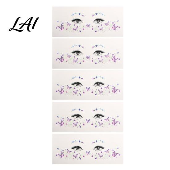 Eye Tail Stickers 5 Sheets Glitter Butterfly Stickers Temporary Face Tattoos for Kids Party Kids Cartoon Decals Festival Makeup Decor Easy Makeup