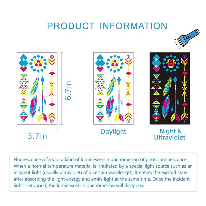 Women's Rave Festival UV Neon Body Face Temporary Tattoos Waterproof Fluorescence Fluorescent Fluorescent Tattoo Stickers 20