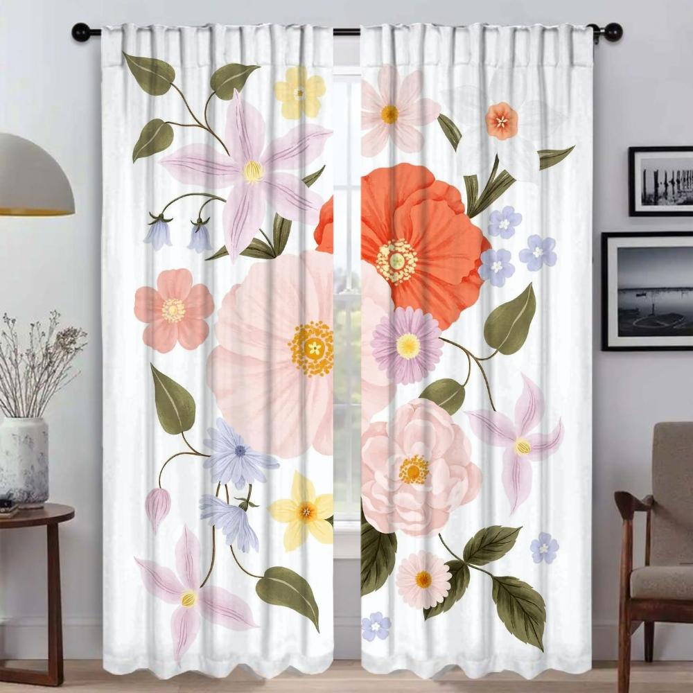 Pink Tea Party Curtains for Living Room Curtain for Room 2 Panel Partition Home Interior Curtains Halloween Decoration Shades