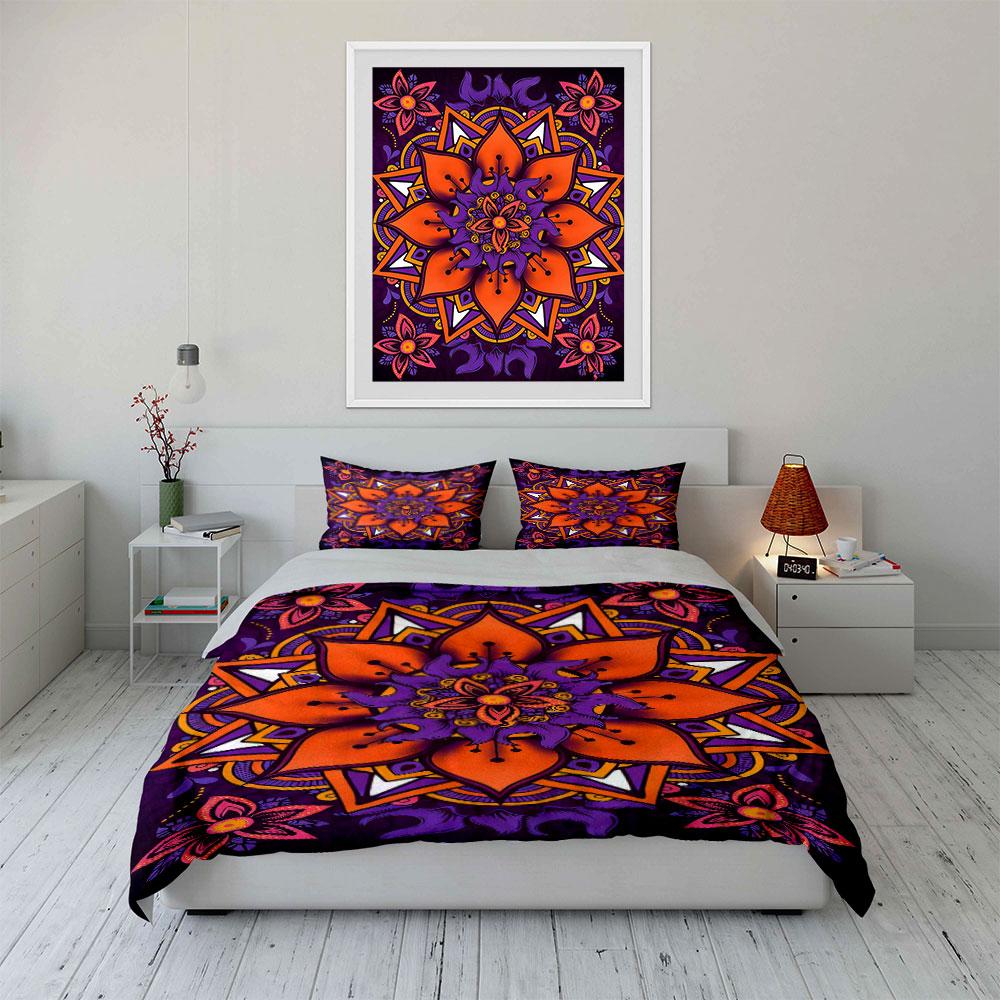 Orange and purple mandalas. Bedding sets Duvet cover sets Duvet covers Pillowcases(1* Duvet Cover 2* Pillowcases without duvet insert)