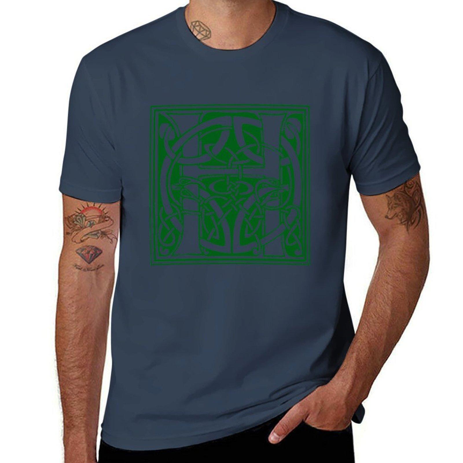 Ornate H Capital Letter Initial Lombard Green TShirt Quick Dry Training Short Sleeve Tee S